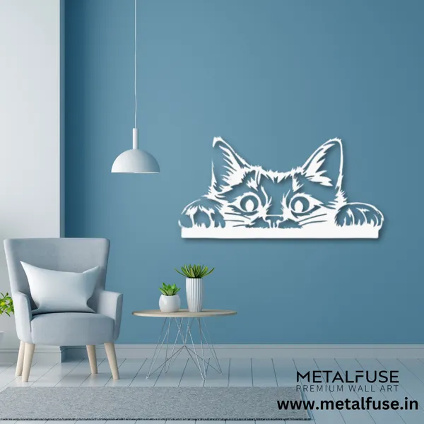 Metal_Wall_Art_for_Home_Decoration__|_Peeking_Cat__|_White