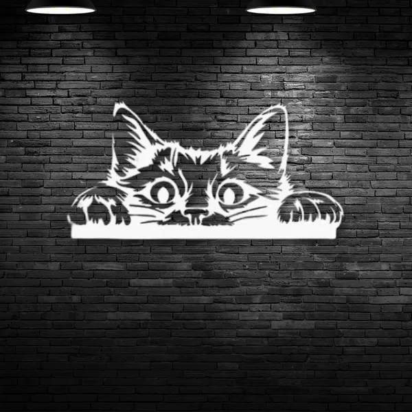 Metal_Wall_Art_for_Home_Decoration__|_Peeking_Cat__|_White