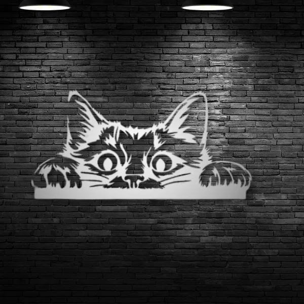 Metal_Wall_Art_for_Home_Decoration__|_Peeking_Cat__|_Silver