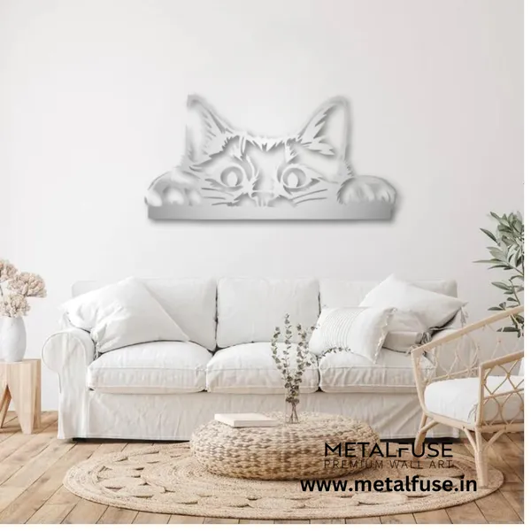 Metal_Wall_Art_for_Home_Decoration__|_Peeking_Cat__|_Silver