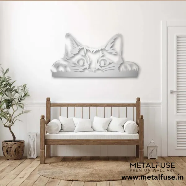 Metal_Wall_Art_for_Home_Decoration__|_Peeking_Cat__|_Silver