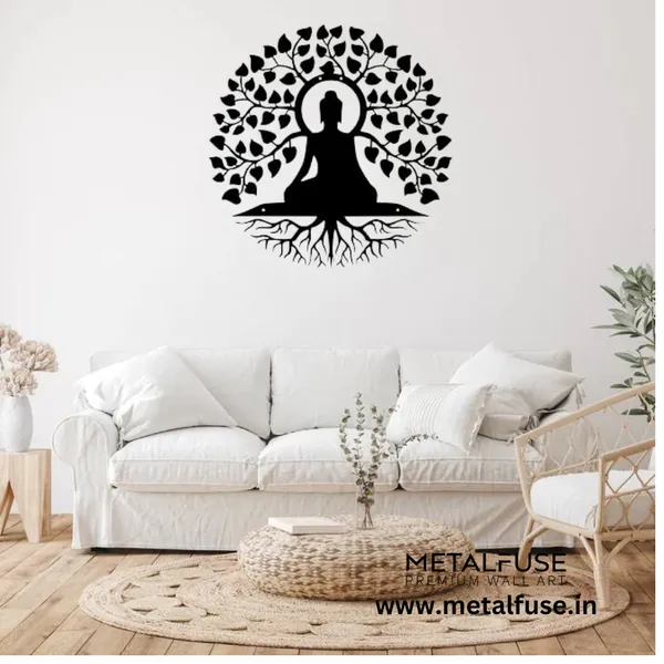 Metal_Wall_Art_|Budha_Tree_|_Black