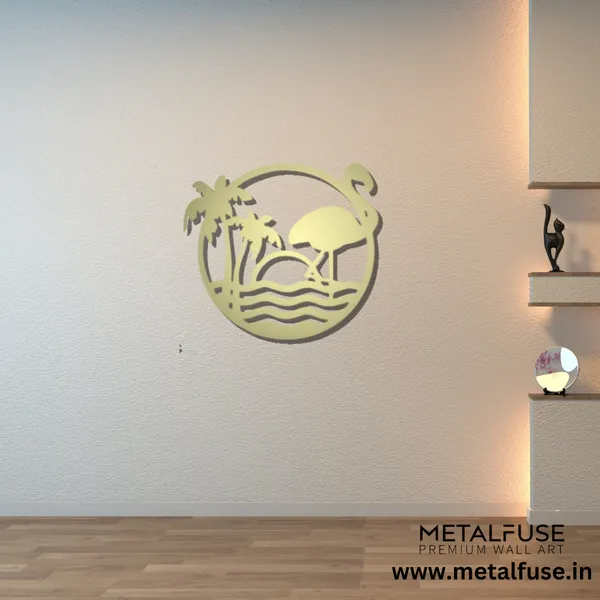 Metal_Wall_Art_for_Home_Decoration__|_Tropical_Flamingo_Scenery__|_Gold
