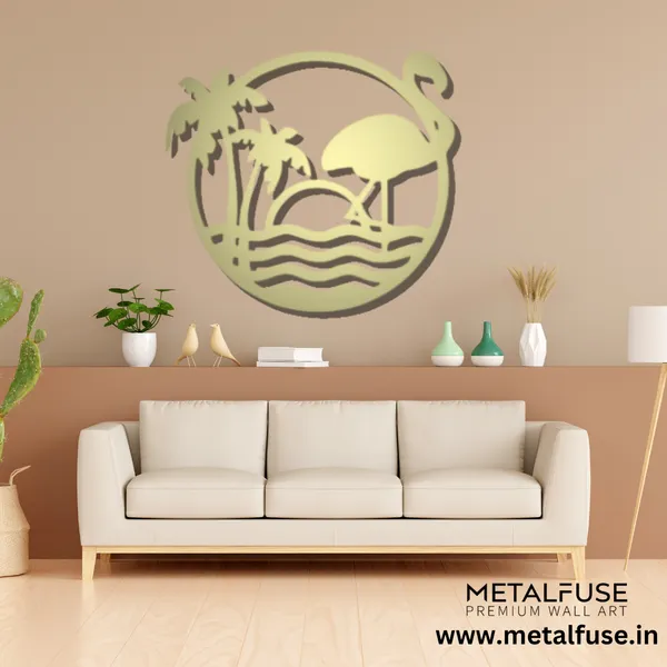 Metal_Wall_Art_for_Home_Decoration__|_Tropical_Flamingo_Scenery__|_Gold