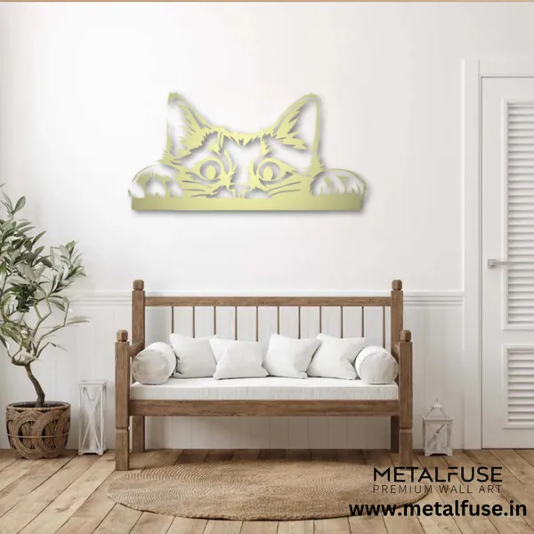 Metal_Wall_Art_for_Home_Decoration__|_Peeking_Cat__|_Gold