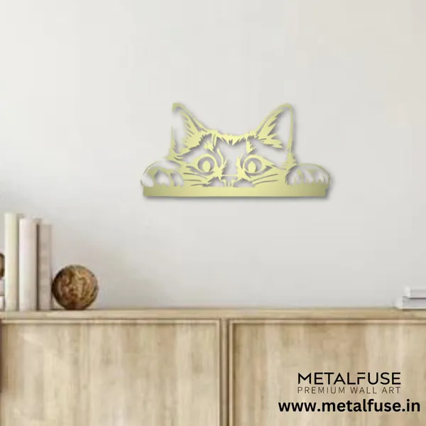 Metal_Wall_Art_for_Home_Decoration__|_Peeking_Cat__|_Gold