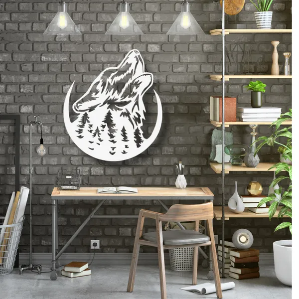 Metal_Wall_Art_for_Home_Decoration__|_Howling_Wolf__|_White