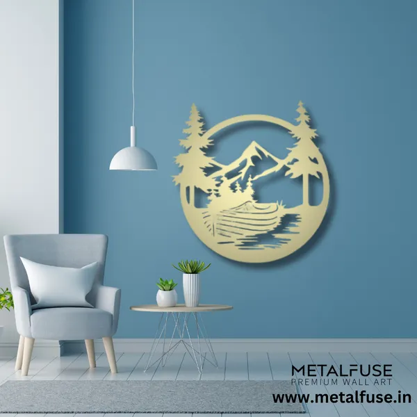 Metal_Wall_Art_for_Home_Decoration__|_Drift_Boat_Mountain__|_Gold