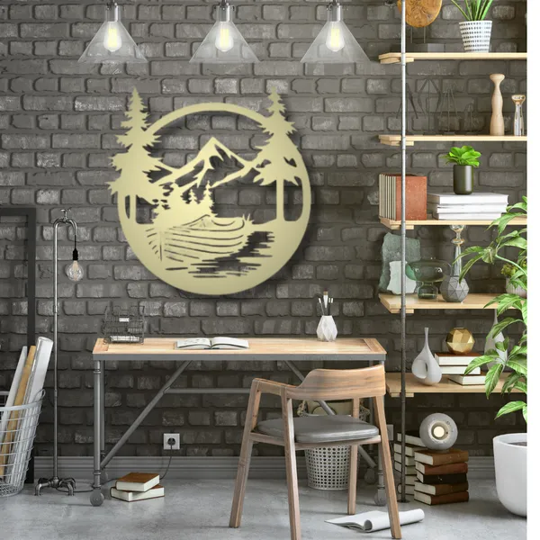Metal_Wall_Art_for_Home_Decoration__|_Drift_Boat_Mountain__|_Gold