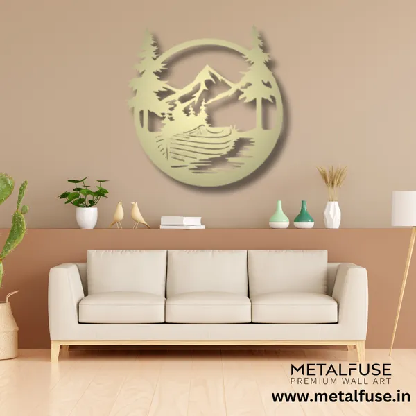 Metal_Wall_Art_for_Home_Decoration__|_Drift_Boat_Mountain__|_Gold