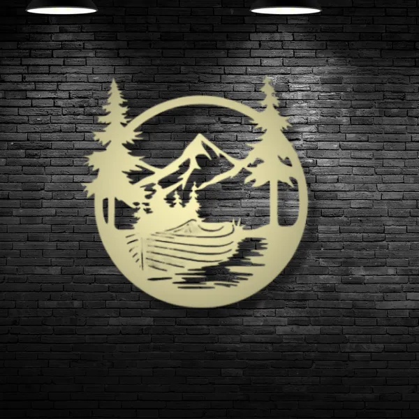 Metal_Wall_Art_for_Home_Decoration__|_Drift_Boat_Mountain__|_Gold