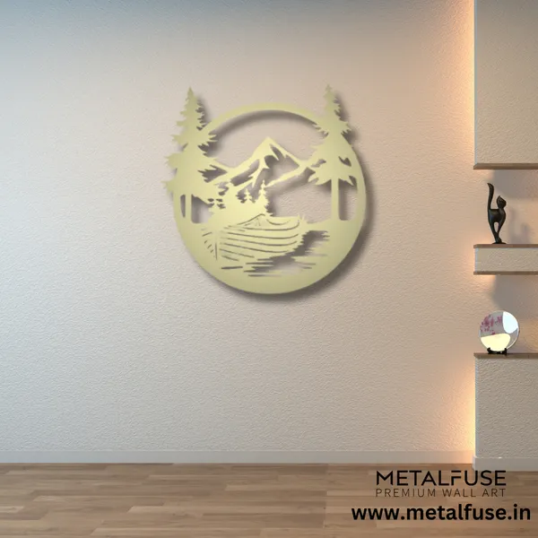 Metal_Wall_Art_for_Home_Decoration__|_Drift_Boat_Mountain__|_Gold