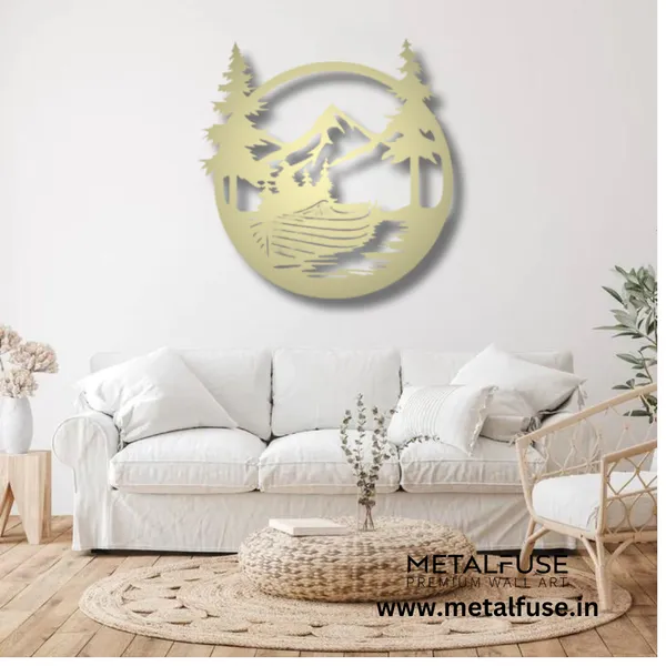 Metal_Wall_Art_for_Home_Decoration__|_Drift_Boat_Mountain__|_Gold