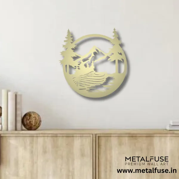 Metal_Wall_Art_for_Home_Decoration__|_Drift_Boat_Mountain__|_Gold