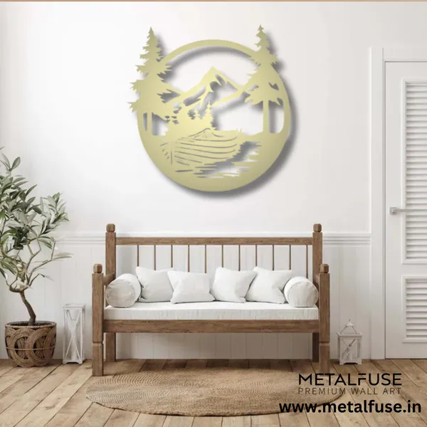 Metal_Wall_Art_for_Home_Decoration__|_Drift_Boat_Mountain__|_Gold