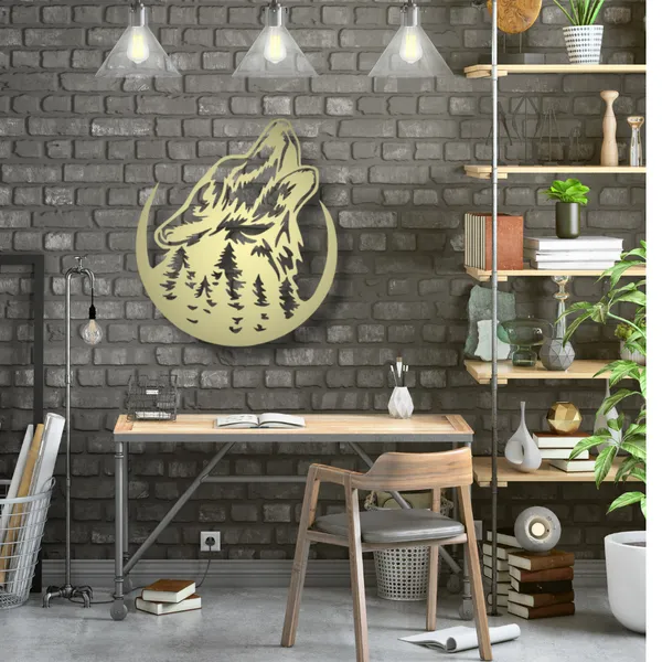 Metal_Wall_Art_for_Home_Decoration__|_Howling_Wolf__|_Gold