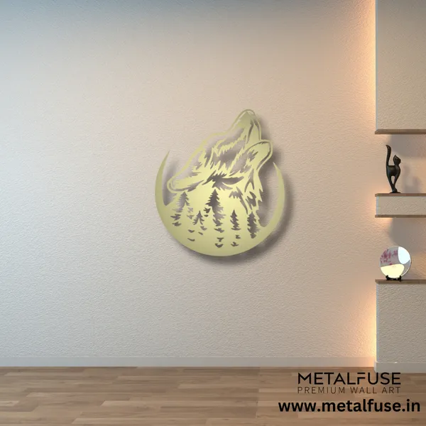 Metal_Wall_Art_for_Home_Decoration__|_Howling_Wolf__|_Gold