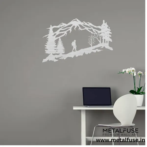 Metal_Wall_Art_for_Home_Decoration__|_Mountain_Backpacker__|_Silver
