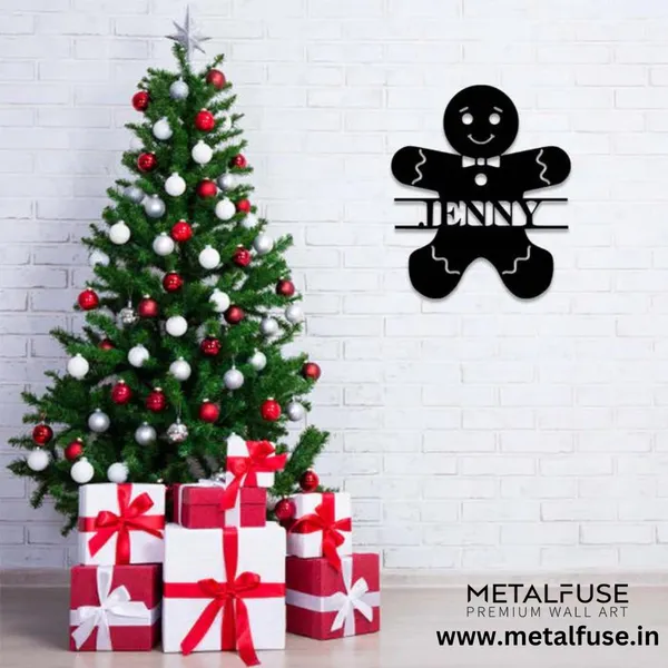 Metal_Wall_Art_for_Home_Decoration|Gingerbread_Man_Monogram|Black