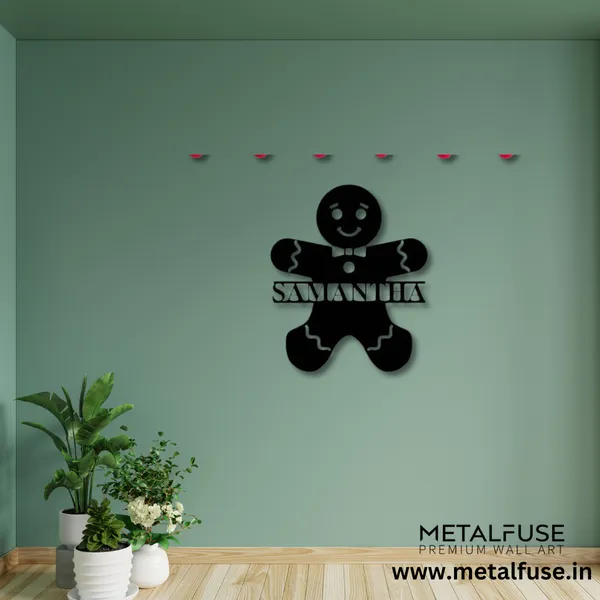 Metal_Wall_Art_for_Home_Decoration|Gingerbread_Man_Monogram|Black