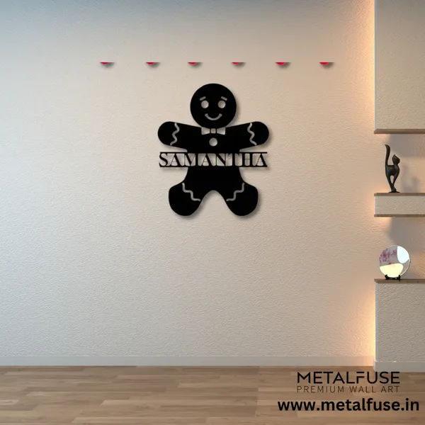 Metal_Wall_Art_for_Home_Decoration|Gingerbread_Man_Monogram|Black