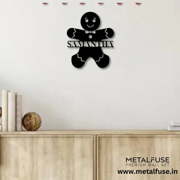 Metal_Wall_Art_for_Home_Decoration|Gingerbread_Man_Monogram|Black