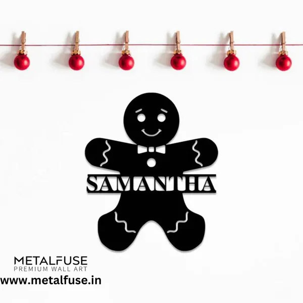 Metal_Wall_Art_for_Home_Decoration|Gingerbread_Man_Monogram|Black