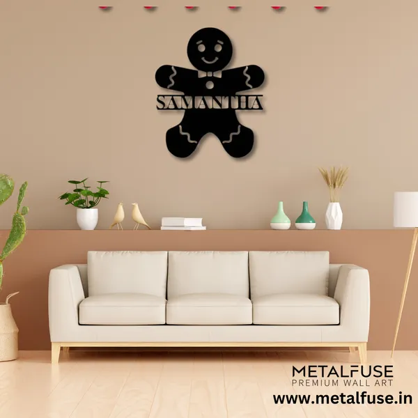 Metal_Wall_Art_for_Home_Decoration|Gingerbread_Man_Monogram|Black
