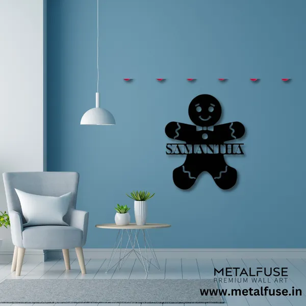 Metal_Wall_Art_for_Home_Decoration|Gingerbread_Man_Monogram|Black