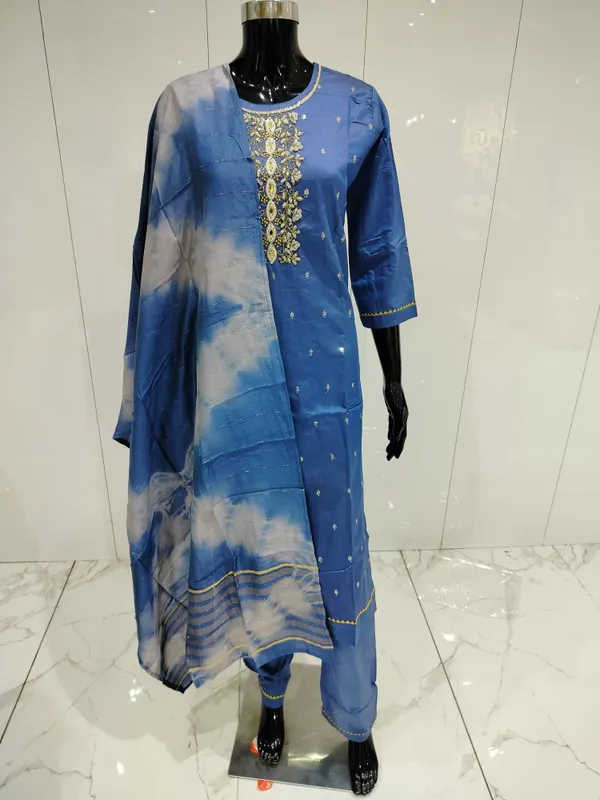 Blue_3_Pcs_Kurti_Pant_Roman_Silk_Hand_Work_And_Embriodery_Work_For_Women