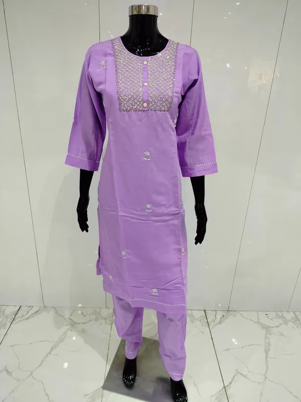Lavender_3_Pcs_Kurti_Pant_Silk_Hand_Work_For_Women