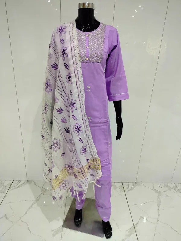 Lavender_3_Pcs_Kurti_Pant_Silk_Hand_Work_For_Women