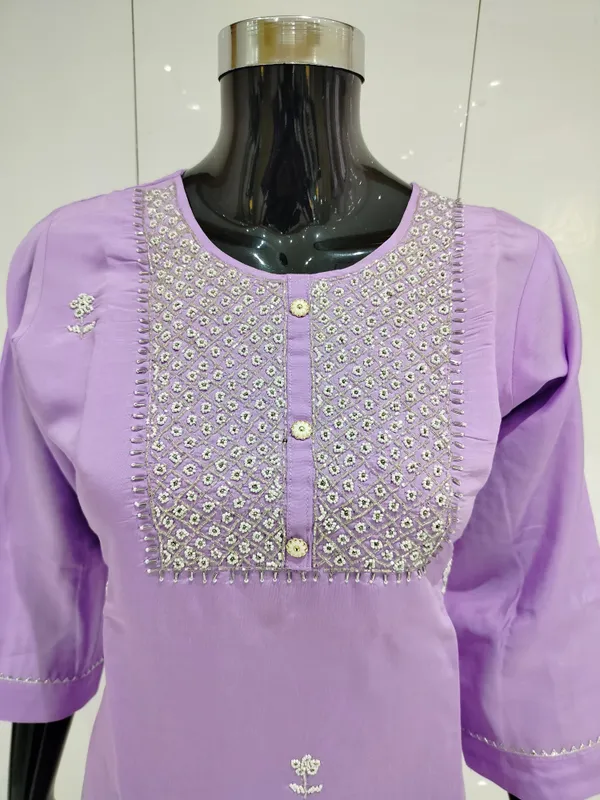 Lavender_3_Pcs_Kurti_Pant_Silk_Hand_Work_For_Women