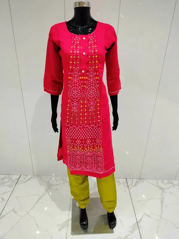 Rani_3_Pcs_Kurti_Pant_Silk_Hand_Work_For_Women