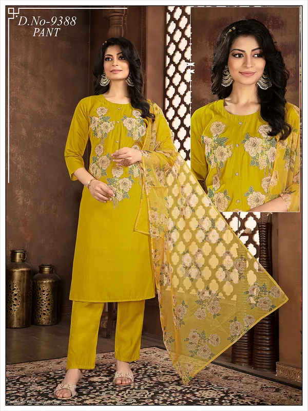 Mustard_3_Pcs_Kurti_Pant_Silk_Print_And_Embriodery_Work_For_Women
