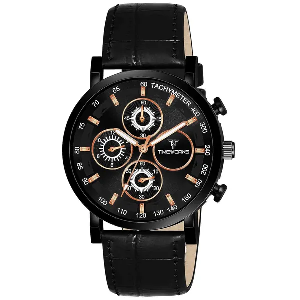 Timeworks_Analogue_Round_Shaped_Black_Dial_Leather_Strap_Men'S_And_Boy'S_Watch