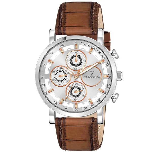 Timeworks_Analogue_Round_Shaped_White_Dial_Leather_Strap_Men'S_And_Boy'S_Watch