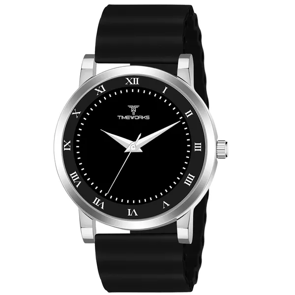 Timeworks_Designer_Black_Round_Dial_Men'S_&_Boy'S_Watch_Silicon_Changeable_Strap_With_Smart_Pin
