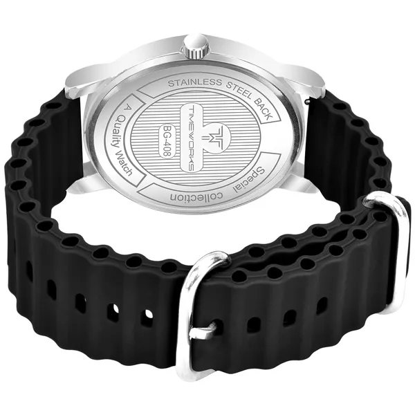 Timeworks_Designer_Black_Round_Dial_Men'S_&_Boy'S_Watch_Silicon_Changeable_Strap_With_Smart_Pin