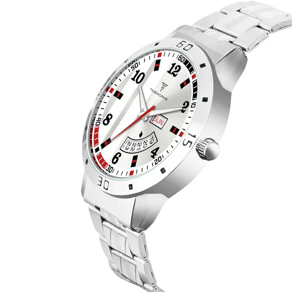 Timeworks_Designer_Day&Date_Round_White_Dial_Soft_Stainless_Steel_Chain_Men'S_&_Boy'S_Watch