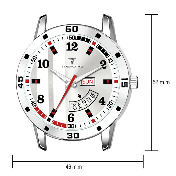 Timeworks_Designer_Day&Date_Round_White_Dial_Soft_Stainless_Steel_Chain_Men'S_&_Boy'S_Watch