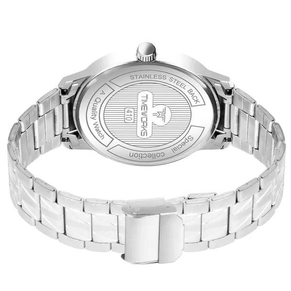Timeworks_Designer_Day&Date_Round_White_Dial_Soft_Stainless_Steel_Chain_Men'S_&_Boy'S_Watch