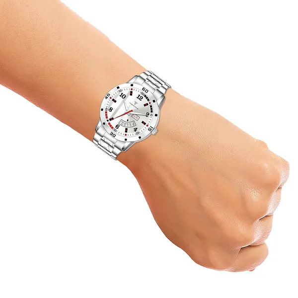 Timeworks_Designer_Day&Date_Round_White_Dial_Soft_Stainless_Steel_Chain_Men'S_&_Boy'S_Watch