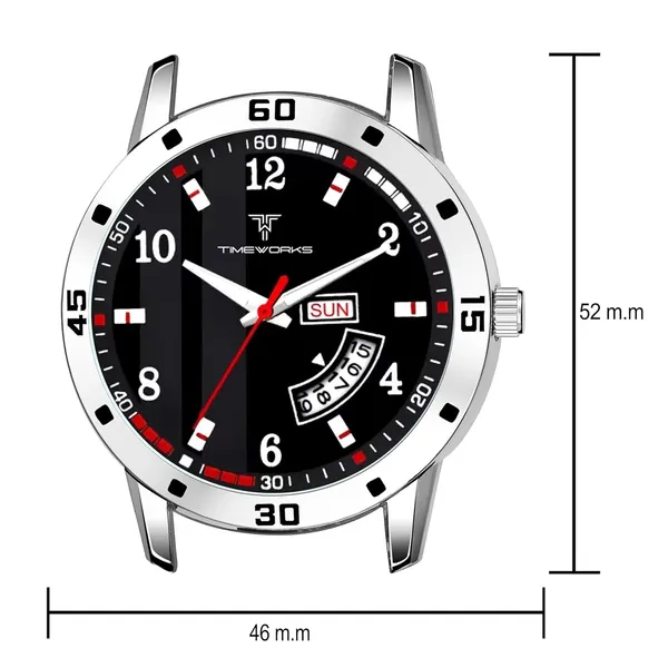 Timeworks_Designer_Day&Date_Round_Black_Dial_Stainless_Steel_Chain_Men'S_&_Boy'S_Watch