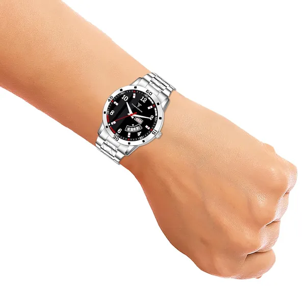 Timeworks_Designer_Day&Date_Round_Black_Dial_Stainless_Steel_Chain_Men'S_&_Boy'S_Watch