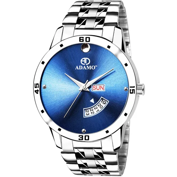 Silver_&_Blue_Designer_(Day_&_Date)_Men_Wrist_Watch