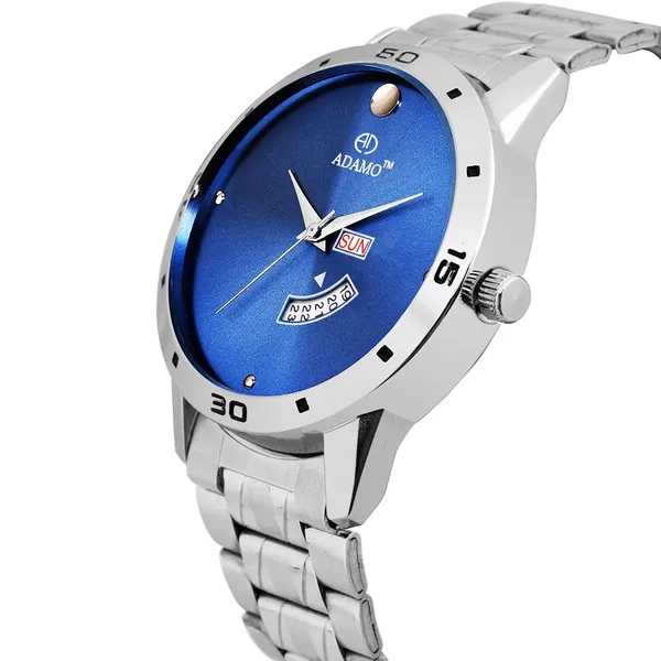 Silver_&_Blue_Designer_(Day_&_Date)_Men_Wrist_Watch