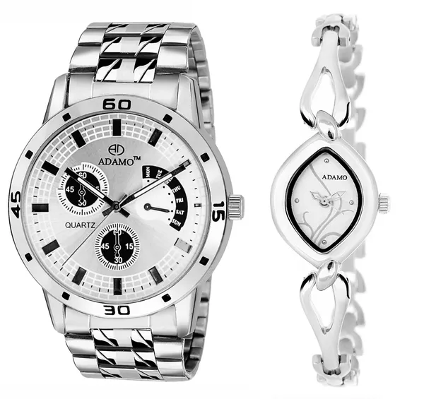 ADAMO Silver Analogue Dial Couple Watch 109 327SM01 Price in India Buy ADAMO Silver Analogue Dial Couple Watch 109 327SM01 online at undefined