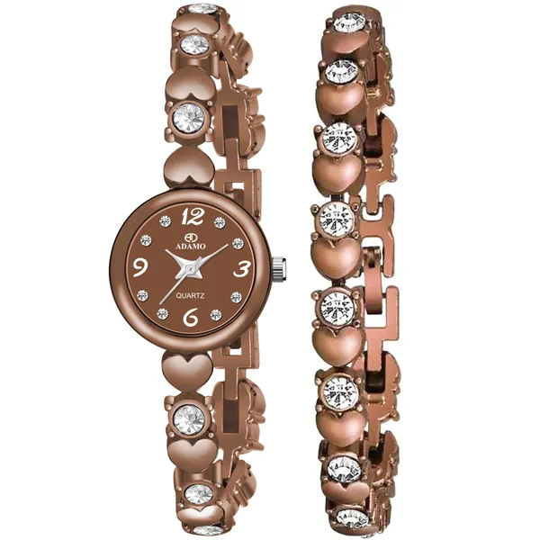 Brown_With_Bracelet_Designer_Round_Shaped_Dial_Watch_With_Bracelet_878EEM14-
