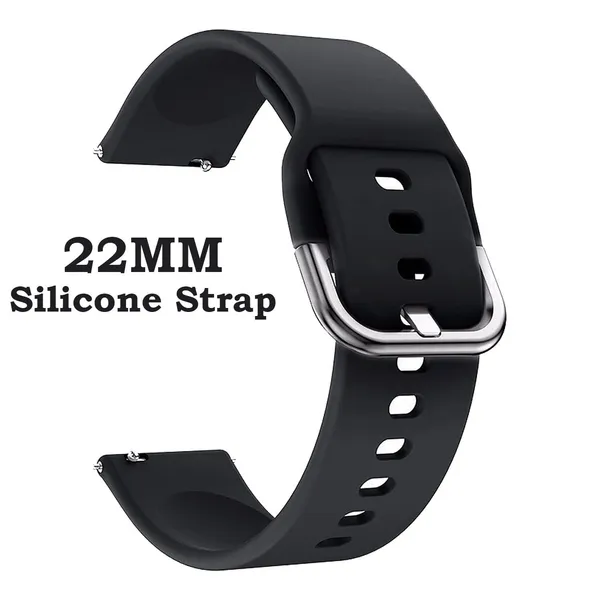 Black_With_Silver_Buckle_22Mm_Watch_Strap_Compatible_For_Phoenix_Ultra/Phoenix/Pulse_2/Xtend_Pro/Xtend_Call_And_All_22Mm_Wristwatch_And_Smartwatches